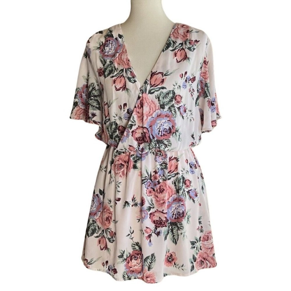 Mimi Chica Womens Surplice Neck Floral Print Mini Dress Size M - Picture 1 of 11